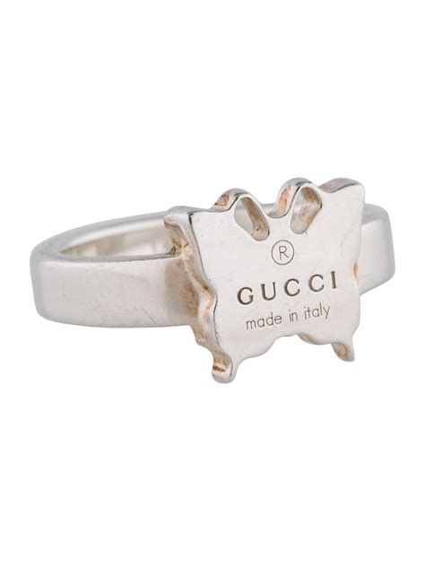 gucci butterfly ring silver|Gucci sterling silver butterfly ring.